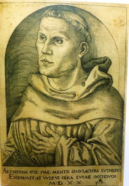 Lucas Cranach d. Ä.: Kupferstich "Martin Luther als Augustinermönch vor einer Nische" (Wittenberg 1520)