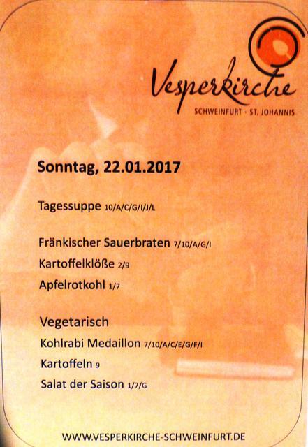Speisekarte am Eröffnungstag der Vesperkirche - und das für 1,50 €