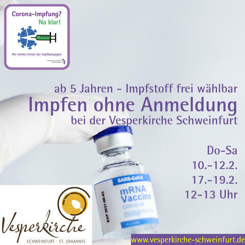 Impfen ohne Anmeldung ab 5 Jahren. Donnerstag bis Samstag 12-13 Uhr während der Vesperkirche.