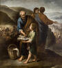 Der Jünger Andreas mit dem Jungen, der nach Joh 6,9 die Brote und die Fische mitgebracht hatte (Juan de Espinal: Milagro de los panes y los peces, Gemälde im Rathaus von Sevilla)